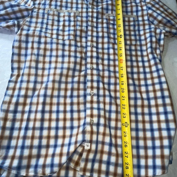 7 Diamonds Mens Shirt Blue Brown White Check Plaid 100% Cotton Size XL - Picture 11 of 14